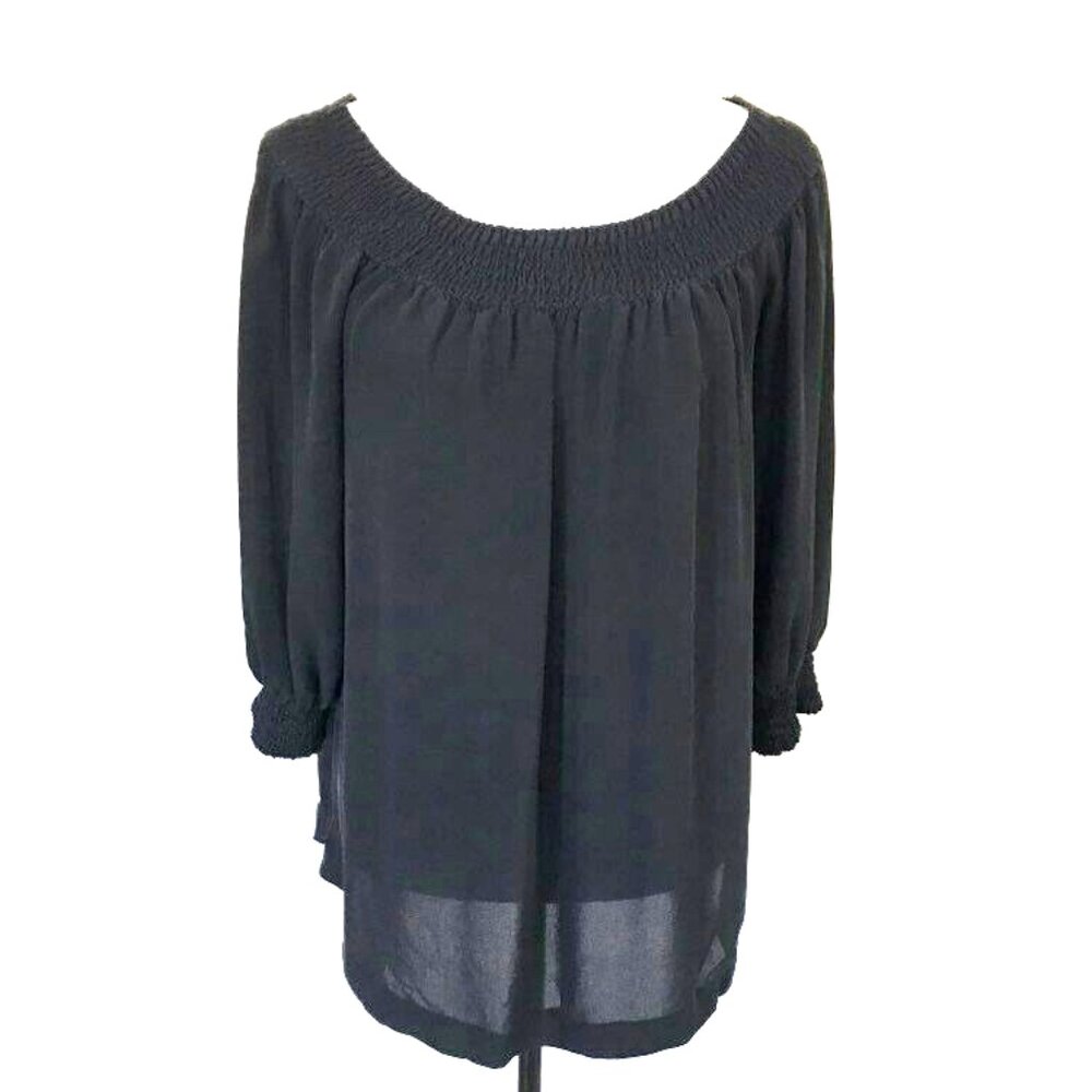 Silk Blouse Size Small THEORY Off the Shoulder Top Smocked Neckline & Cuffs